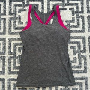 Lululemon gray and hot pink workout tank with built in bra